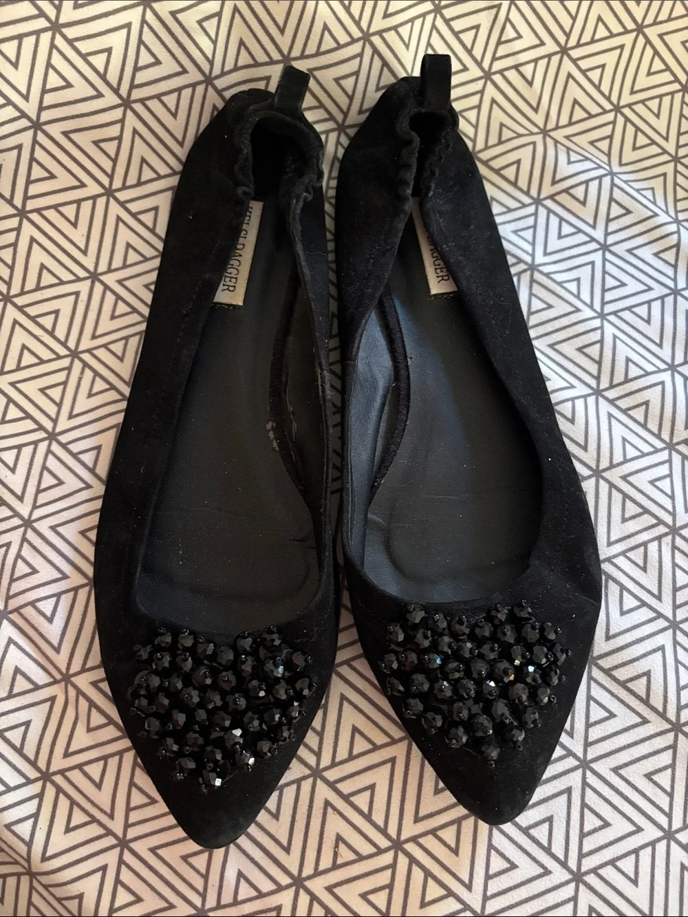 Kelsi Dagger Black Pointed Toe Embellished Ballet Flats